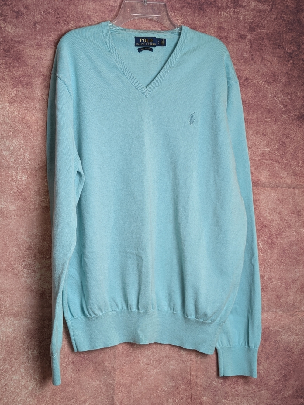 Polo Ralph Lauren Men’s L Pima Cotton V-Neck Sweater Light Blue Pony